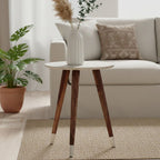 Boho Acacia Wood Side Table with White Finish Carved Top