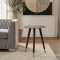 Boho Acacia Wood Side Table with White Finish Carved Top