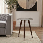 Boho Acacia Wood Side Table with White Finish Carved Top