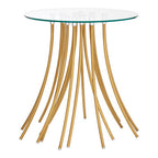 Clear Glass Round Side Table with Gold Finish Curved Legs