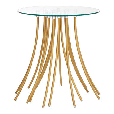 Clear Glass Round Side Table with Gold Finish Curved Legs