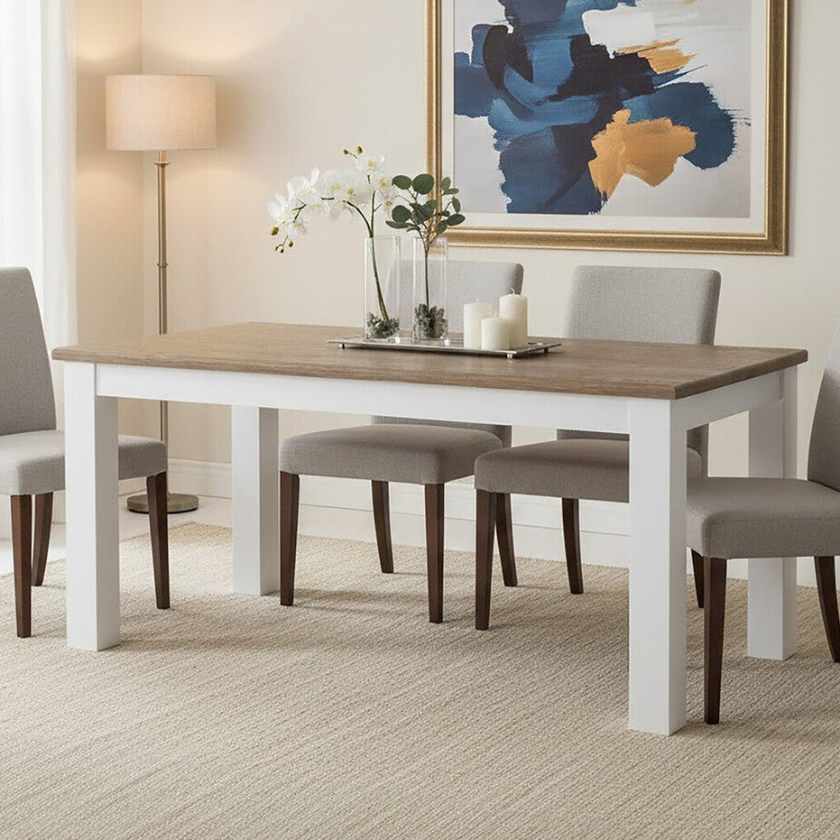 White and Oak Wood Rectangular Dining Table