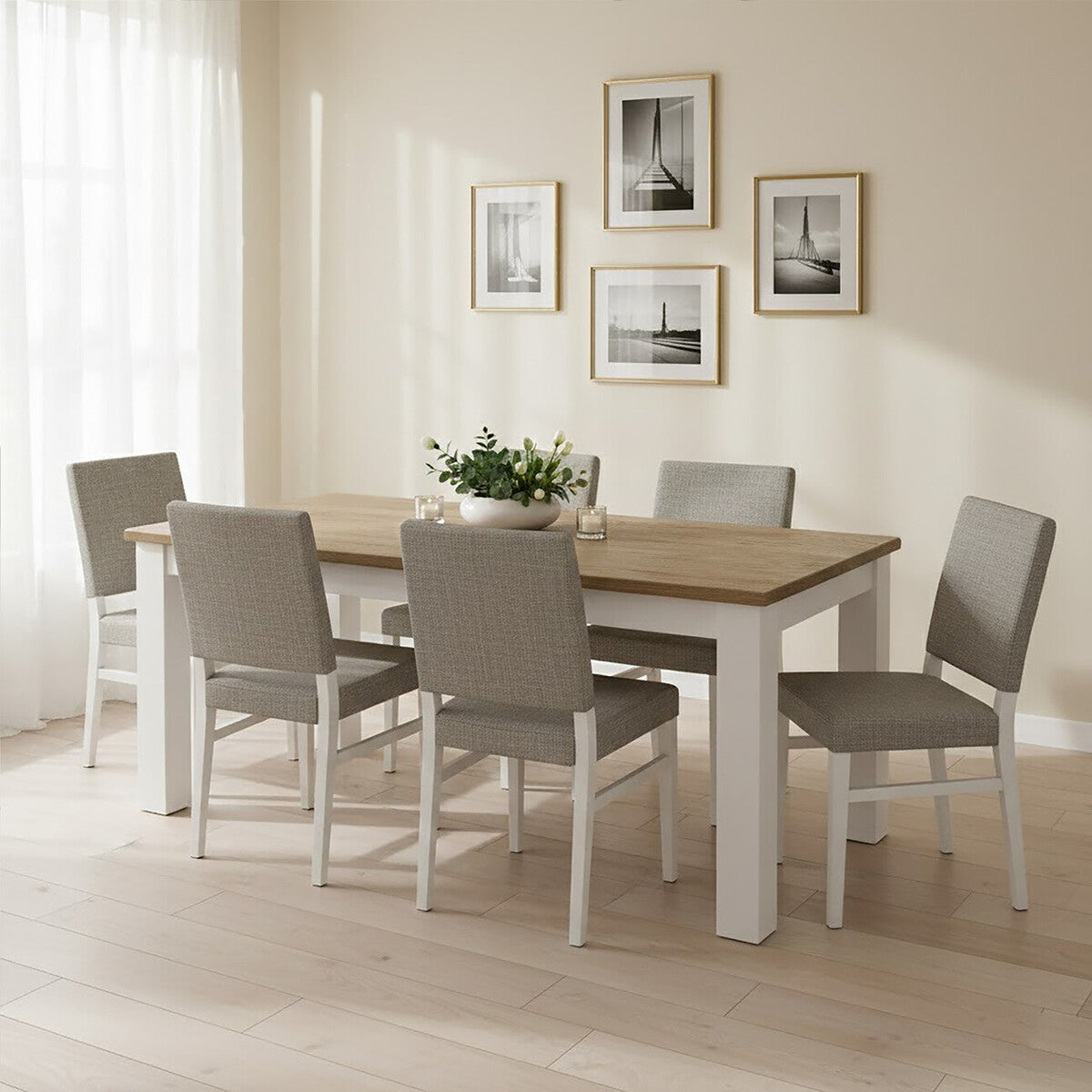 White and Oak Wood Rectangular Dining Table