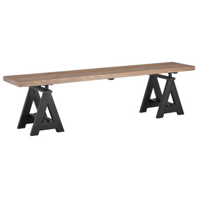 Pine Wood and Black Metal Bench