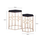 Rose Gold and Matt Black Set of 2 Hexagonal Side Tables