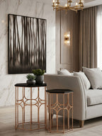 Rose Gold and Matt Black Set of 2 Hexagonal Side Tables
