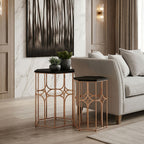 Rose Gold and Matt Black Set of 2 Hexagonal Side Tables