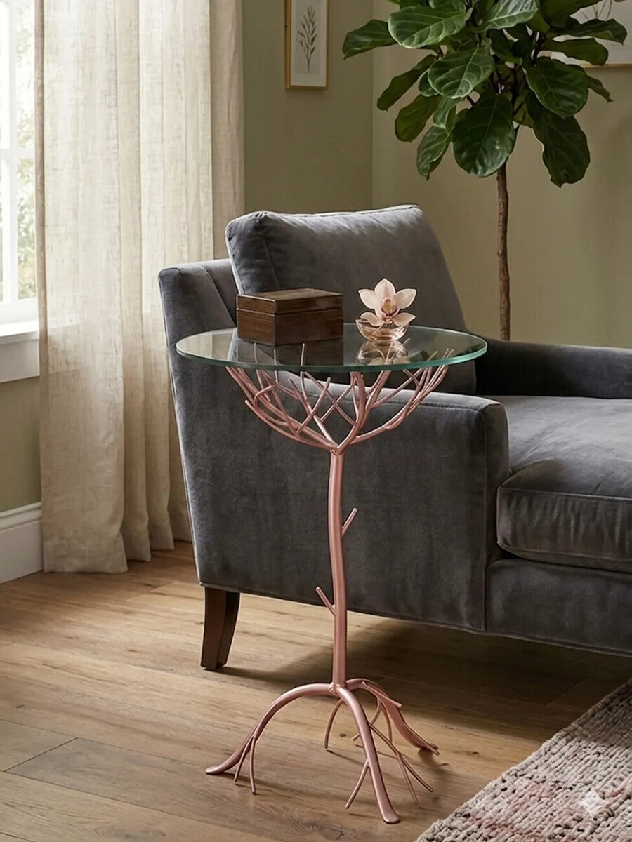Rose Gold Finish Branch Design Side Table