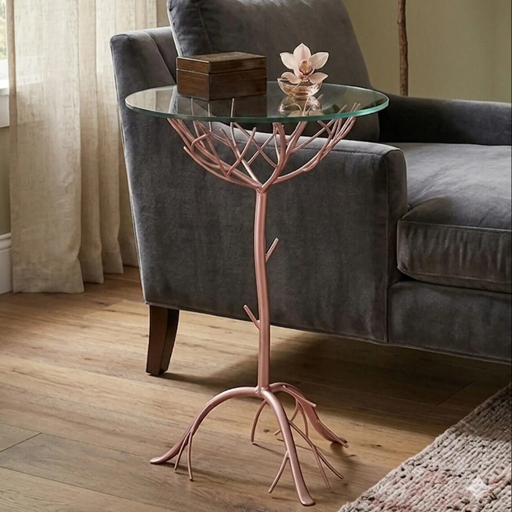 Rose Gold Finish Branch Design Side Table