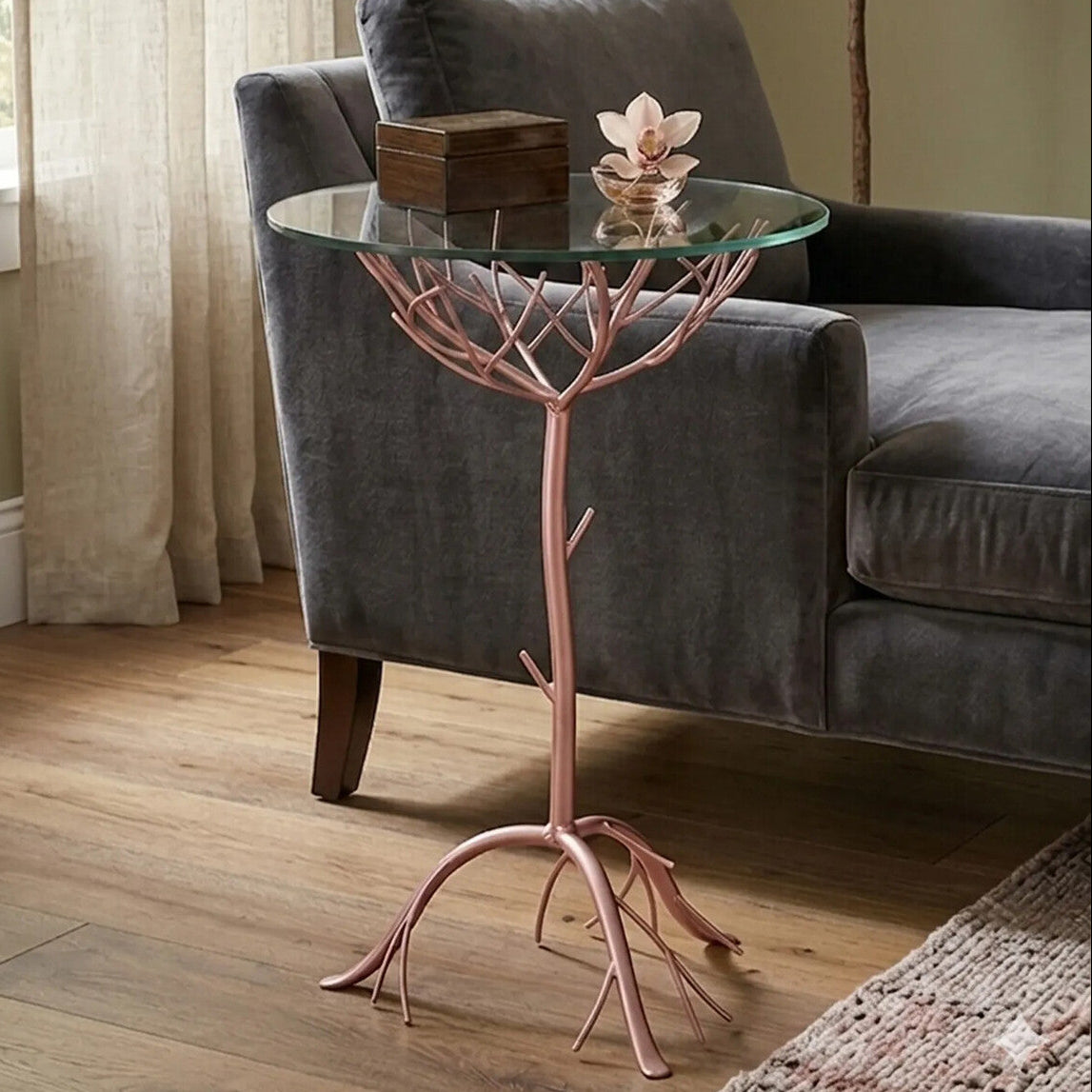 Rose Gold Finish Branch Design Side Table