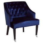 Blue Velvet Lounge Chair with Button Tufting