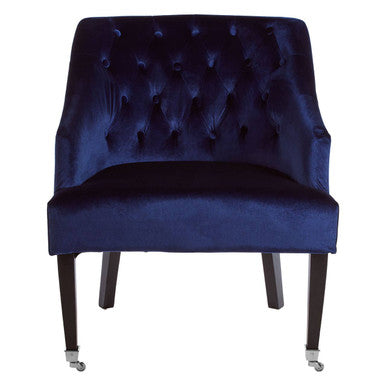 Blue Velvet Lounge Chair with Button Tufting