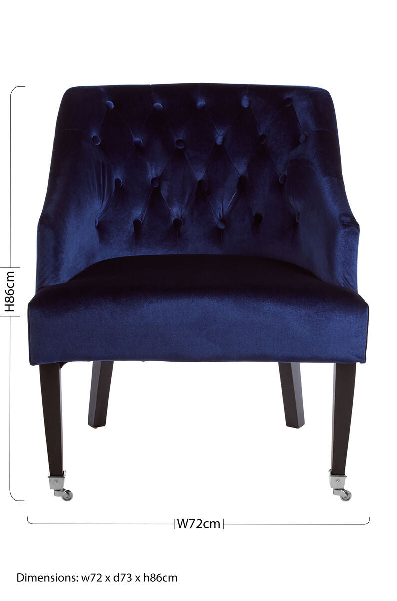 Blue Velvet Lounge Chair with Button Tufting