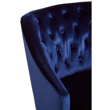 Blue Velvet Lounge Chair with Button Tufting