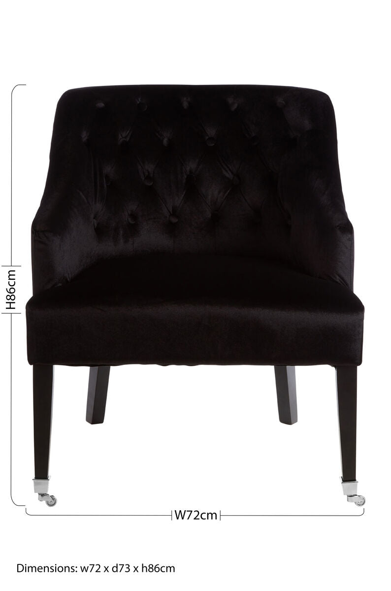 Black Velvet Chair with Button Tufting