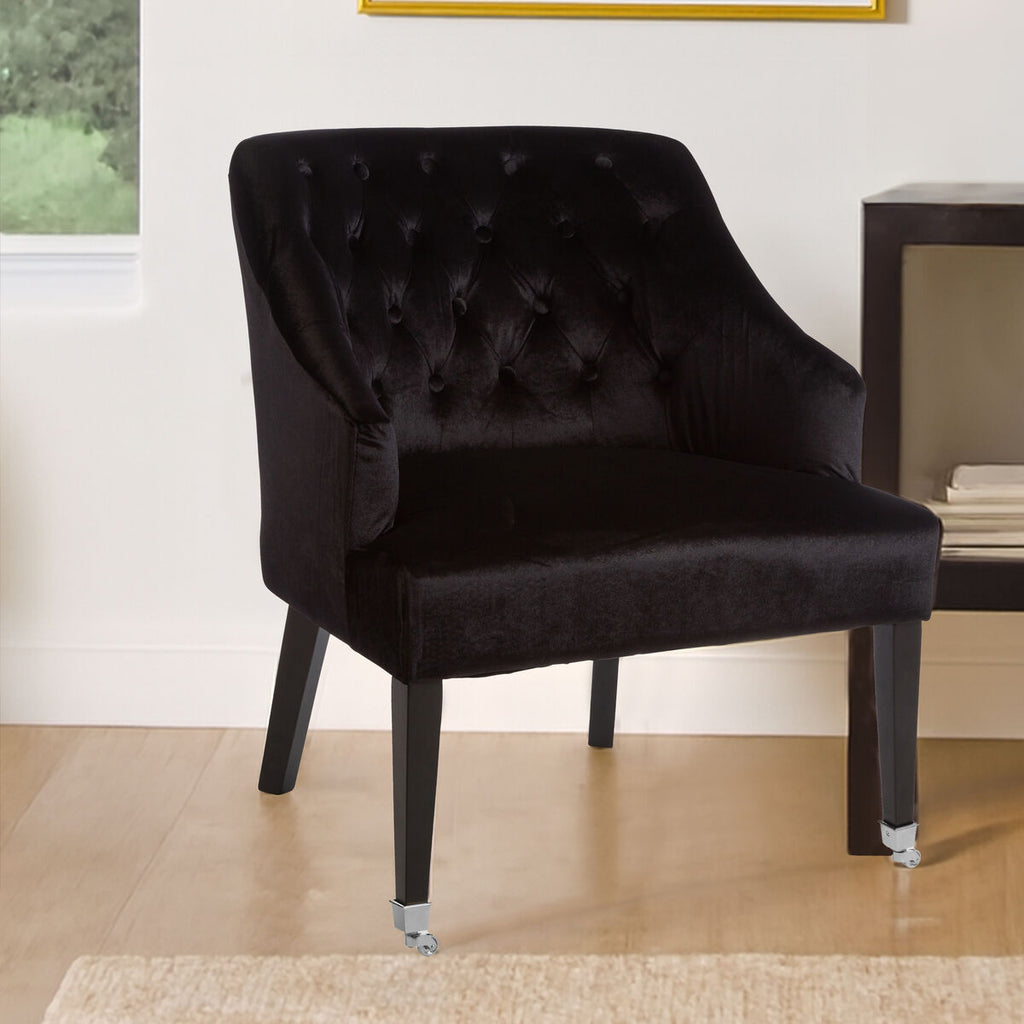 Black Velvet Chair with Button Tufting