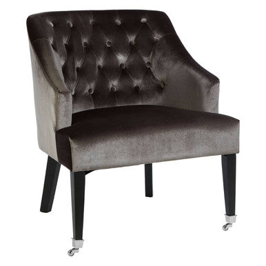 Grey Velvet Chair with Button Tufting