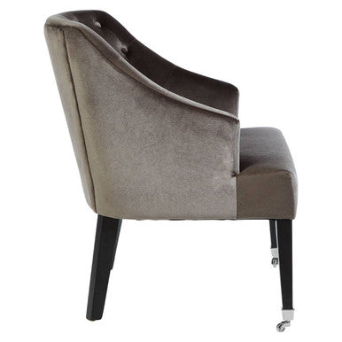 Grey Velvet Chair with Button Tufting