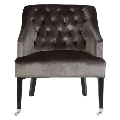 Grey Velvet Chair with Button Tufting