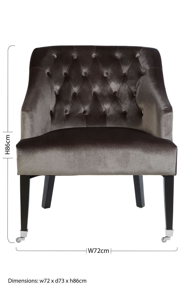 Grey Velvet Chair with Button Tufting