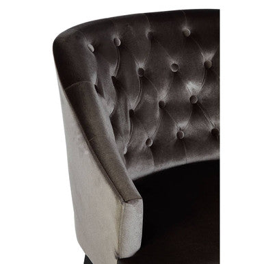 Grey Velvet Chair with Button Tufting