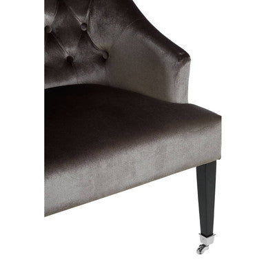 Grey Velvet Chair with Button Tufting