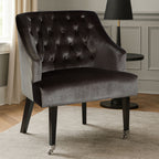 Grey Velvet Chair with Button Tufting