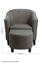 Grey Leather Effect Tub Chair and Footstool Set