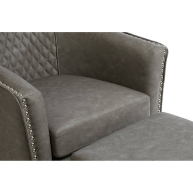 Grey Leather Effect Tub Chair and Footstool Set