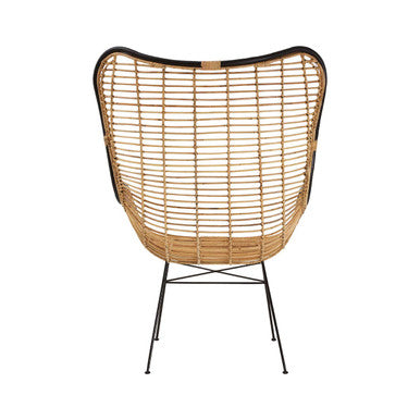 Natural Rattan Wingback Chair with Black Metal Frame