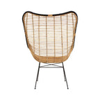 Natural Rattan Wingback Chair with Black Metal Frame