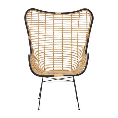 Natural Rattan Wingback Chair with Black Metal Frame