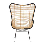 Natural Rattan Wingback Chair with Black Metal Frame
