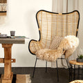 Natural Rattan Wingback Chair with Black Metal Frame
