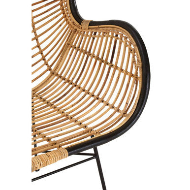 Natural Rattan Wingback Chair with Black Metal Frame