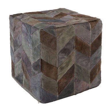 Grey Leather Chevron Pouffe