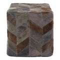 Grey Leather Chevron Pouffe