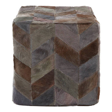 Grey Leather Chevron Pouffe