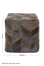 Grey Leather Chevron Pouffe
