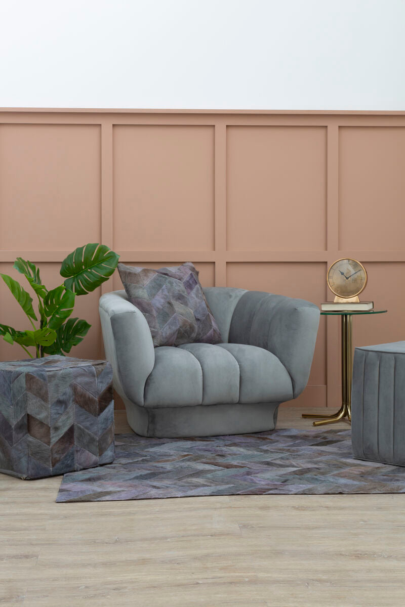 Grey Leather Chevron Pouffe