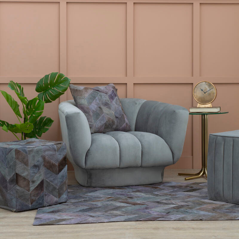Grey Leather Chevron Pouffe