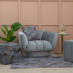 Grey Leather Chevron Pouffe