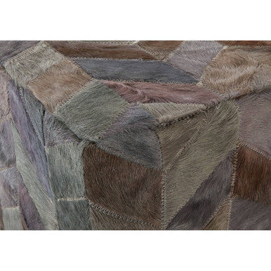 Grey Leather Chevron Pouffe