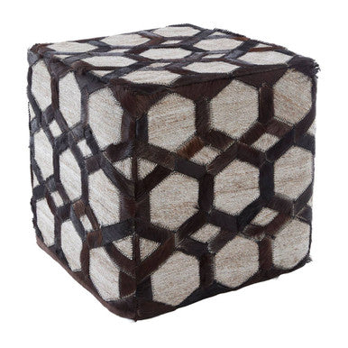 Genuine Grey Leather Patchwork Pouffe