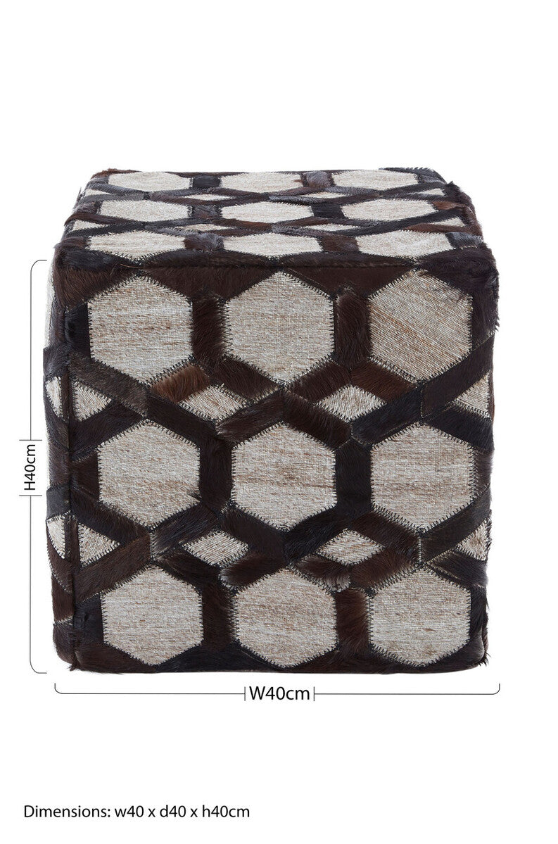 Genuine Grey Leather Patchwork Pouffe