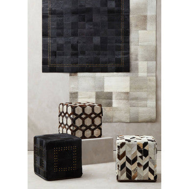 Genuine Grey Leather Patchwork Pouffe