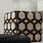 Genuine Grey Leather Patchwork Pouffe
