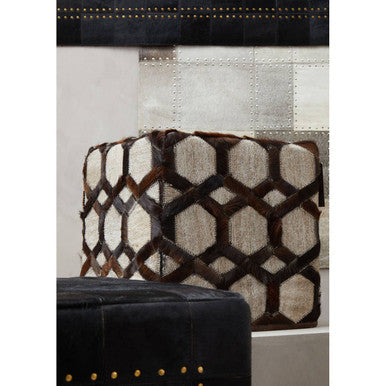 Genuine Grey Leather Patchwork Pouffe