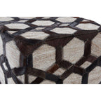 Genuine Grey Leather Patchwork Pouffe