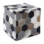 Cowhide Leather Patchwork Pouffe